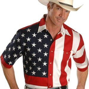 Scully Men's Patriotic American Flag Short Sleeve Western Shirt XXL